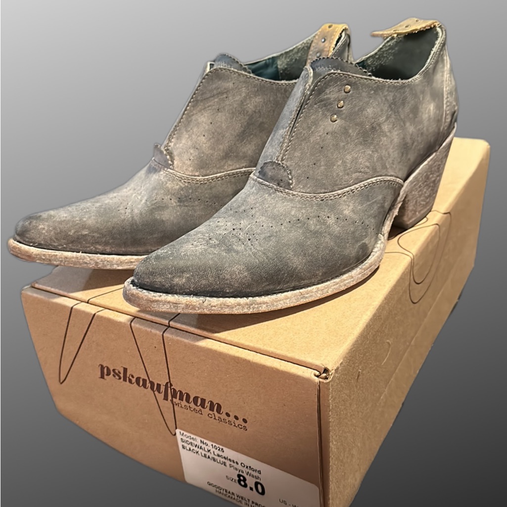 Nwt Pskaufman Sidewalk Laceless Oxford Black Lea/Blue Playa Wash Sz 8 No. 1025